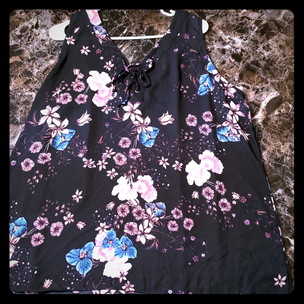 Lace up floral tank top